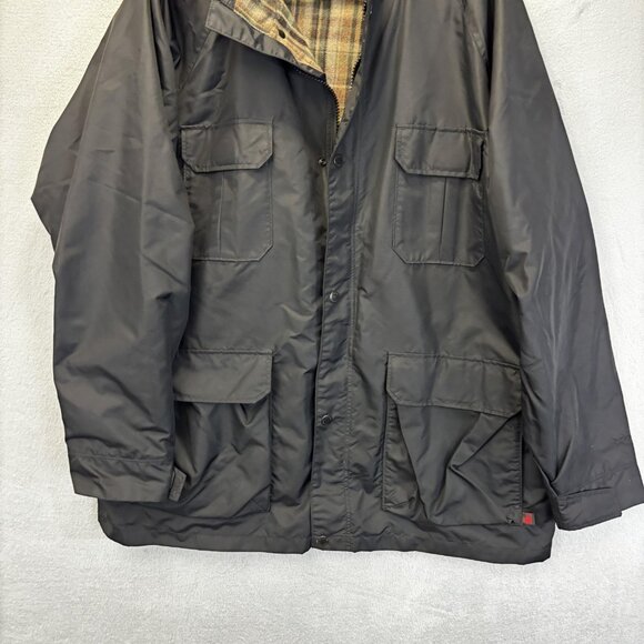 Woolrich Wool Lined Field Coat Mens Sz XL Black Plaid Hood Zip Guide Field 16038 - Picture 9 of 16